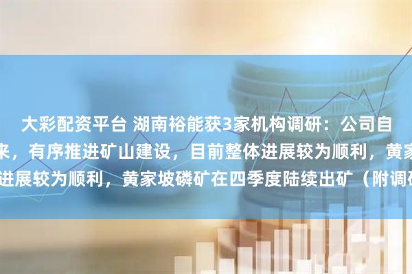 大彩配资平台 湖南裕能获3家机构调研：公司自取得磷矿采矿许可证以来，有序推进矿山建设，目前整体进展较为顺利，黄家坡磷矿在四季度陆续出矿（附调研问答）